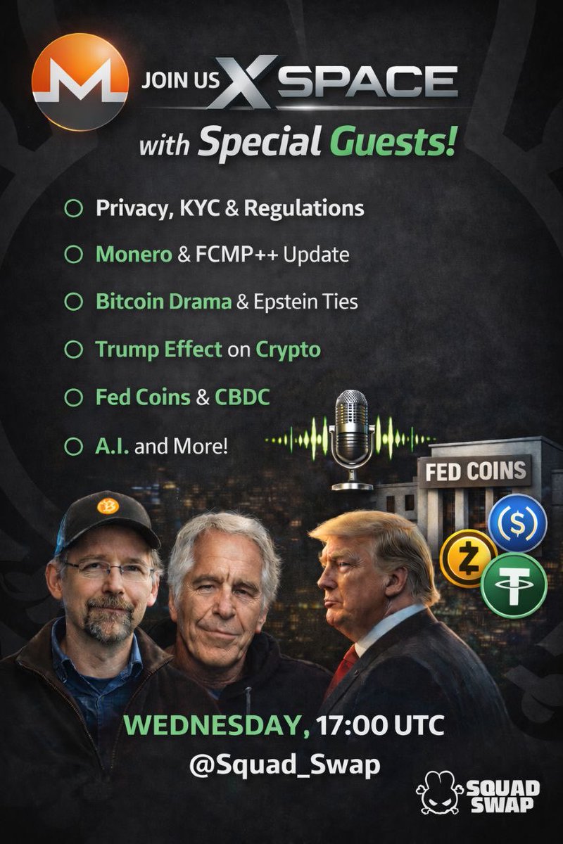 We've got a Monero Super Space coming up on Wednesday at 17:00 UTC w/ special guests ⚡️

1 $XMR will be split up between four lucky guests who attend

Set a reminder here 👇

x.com/i/spaces/1vOGw…