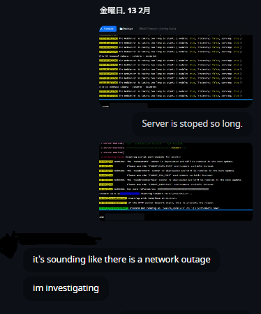MakotvAsia's tweet image. すみません、レンタルしてるサーバーホスト側の通信障害でさくらストリーマーズタウンはお休み中です
ホスト側が現在調査中です
回復しましたら出来るだけ早く連絡いたします🙇‍♂️

#さくら鯖 #SST #スト鯖 #FiveM