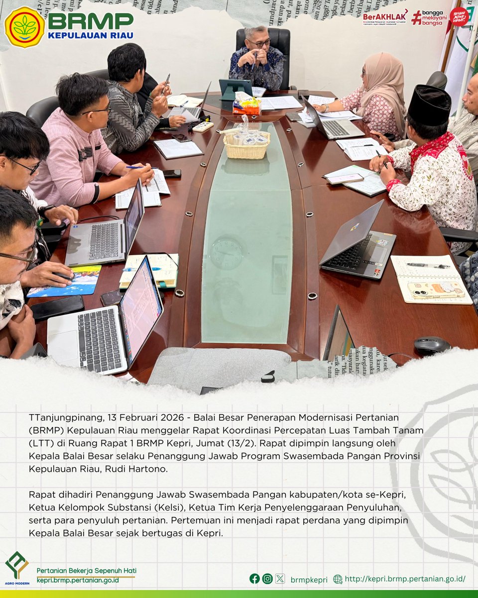 brmpkepri's tweet image. BRMP Kepri Gelar Rakor Percepatan LTT di Ruang Rapat 1 BRMP Kepri, Jumat (13/2). Rapat dipimpin langsung Kepala BRMP Kepri, Rudi Hartono.

Selengkapnya pada facebook.com/share/p/1B8zUH…

#brmpkementan #brmpkepulauanriau #berakhlak #banggamelayanibangsa #swasembadapangan