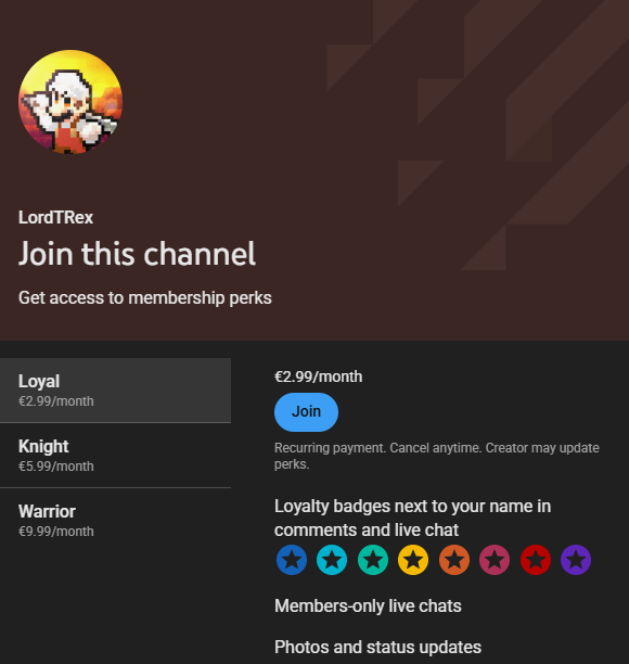 Memberships are now here! #YouTube 
youtube.com/channel/UC7d1M…

in early state, but this is how it would known by.
new emotes, badges etc can change but so far it's finally here y'all. sorry for taking forever