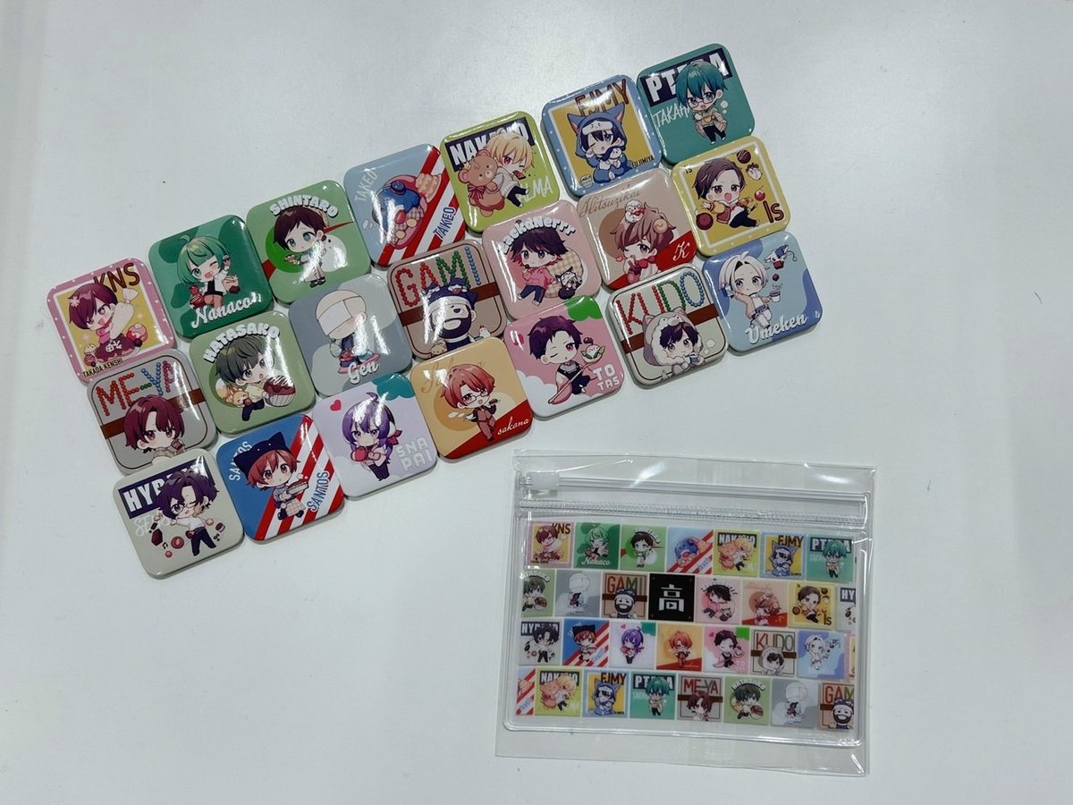 こんにちは、#高田村交易所 です🍫 正方形缶バッジのAB全種セットをお