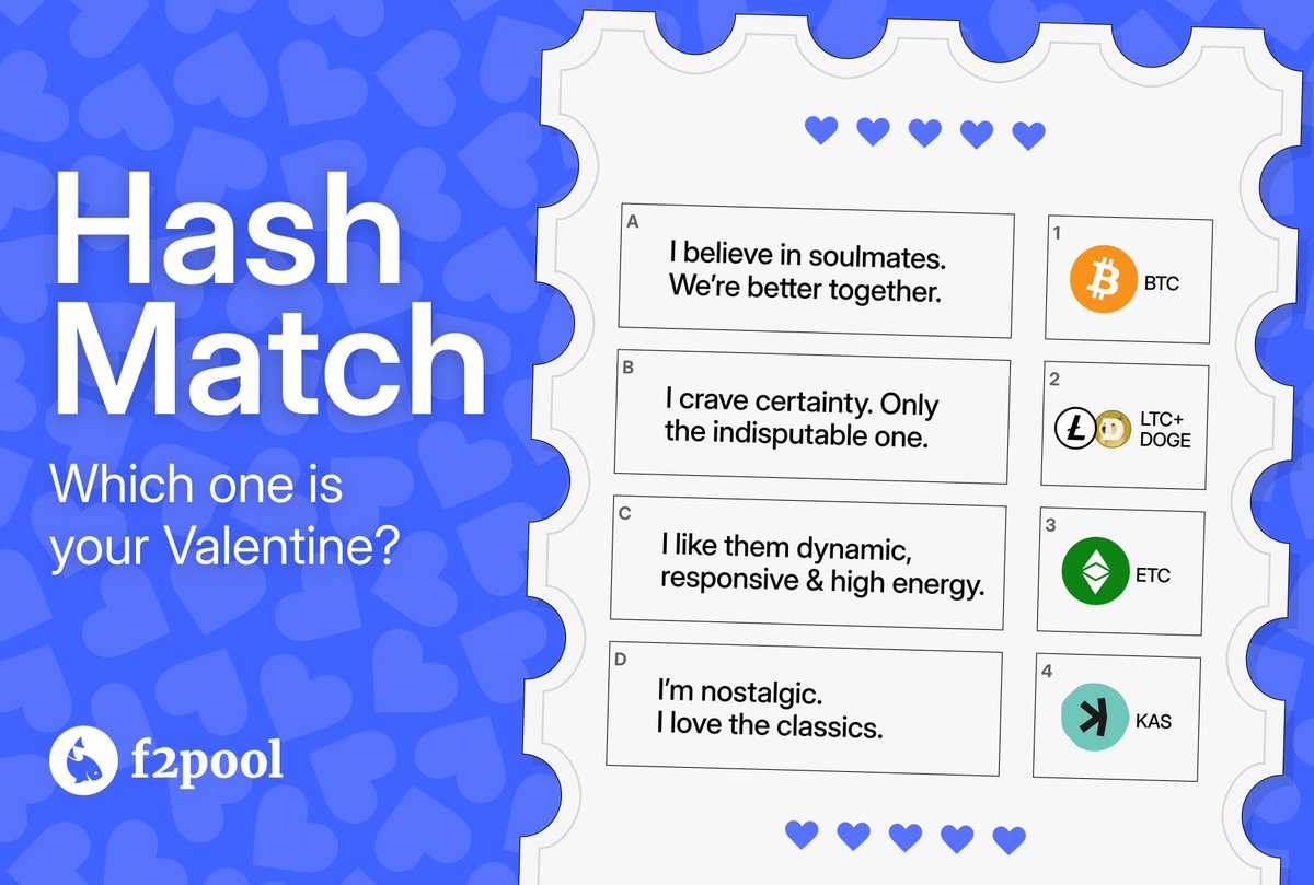 It’s a match! ✨

What’s your mining vibe? Find your perfect Valentine in the hash. ⛏️

Happy Valentine’s Day, fishfam! 💙