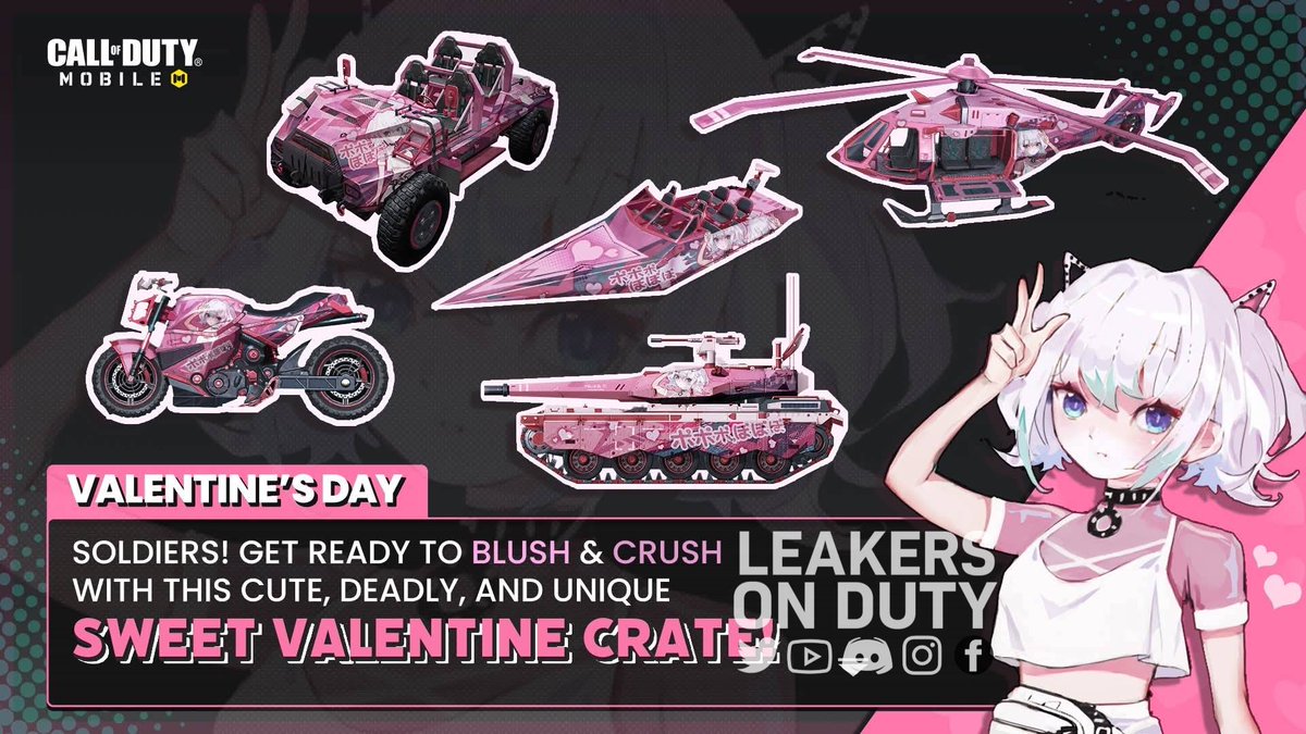 LeakersOnDuty's tweet image. [Global] Valentine’s Day Offers in the Official Game Store

*Buy 5400 CP and get 20 Sweet Valentine Crates. 

*Buy 11600 CP and get 30 Anime Super Crates. 

Store link: store.callofdutymobile.com/en-us/codm

#CODMobile #callofdutymobile #codm #codmnews #codmleaks