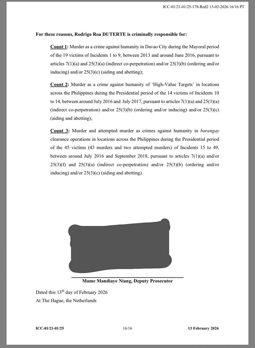 BATO DELA ROSA, BONG GO NAMED CO-PERPETRATORS IN DUTERTE DRUG WAR CASE

BREAKING: Former President Rodrigo Duterte's co-perpetrators in the crimes against humanity case have been revealed by the International Criminal Court (ICC) in a lesser redacted version of the document