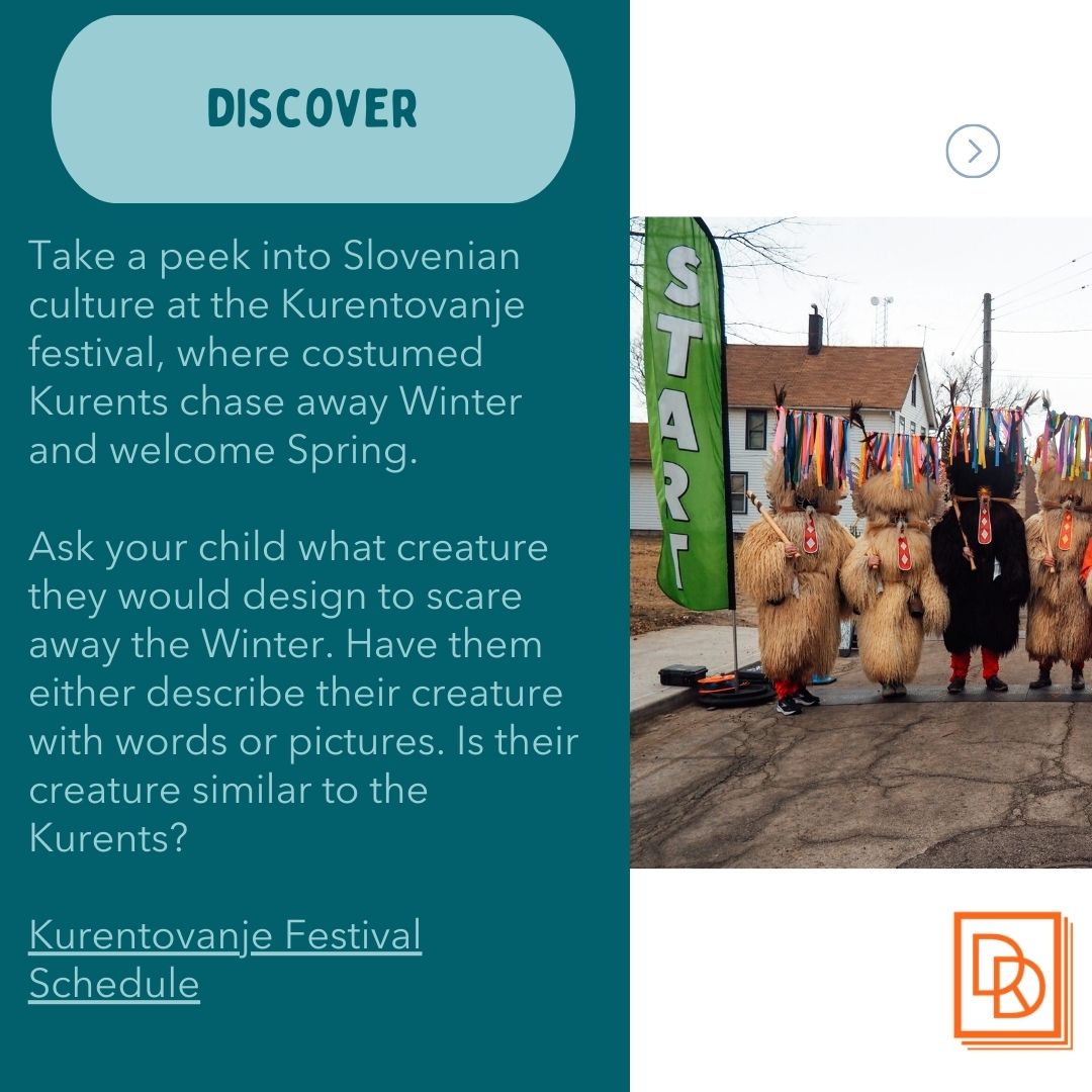 Early Literacy Activities for February! 
Penpal Program: ow.ly/tpfS50YfCUT 
Kurentovanje Festival: ow.ly/PSga50YfCUU  
Talk, Sing, Read, Play. Everyday!