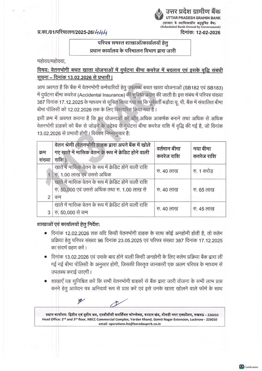 💁 #उत्तर_प्रदेश_ग्रामीण_बैंक का बड़ा फैसला: वेतनभोगी खाताधारकों को अब ₹1 करोड़ तक का दुर्घटना बीमा, और भी हुए यह महत्वपूर्ण बदलाव

उत्तर प्रदेश ग्रामीण बैंक का बड़ा फैसला: वेतनभोगी खाताधारकों को अब ₹1 करोड़ तक का दुर्घटना बीमा
उत्तर प्रदेश ग्रामीण बैंक ने अपने वेतनभोगी