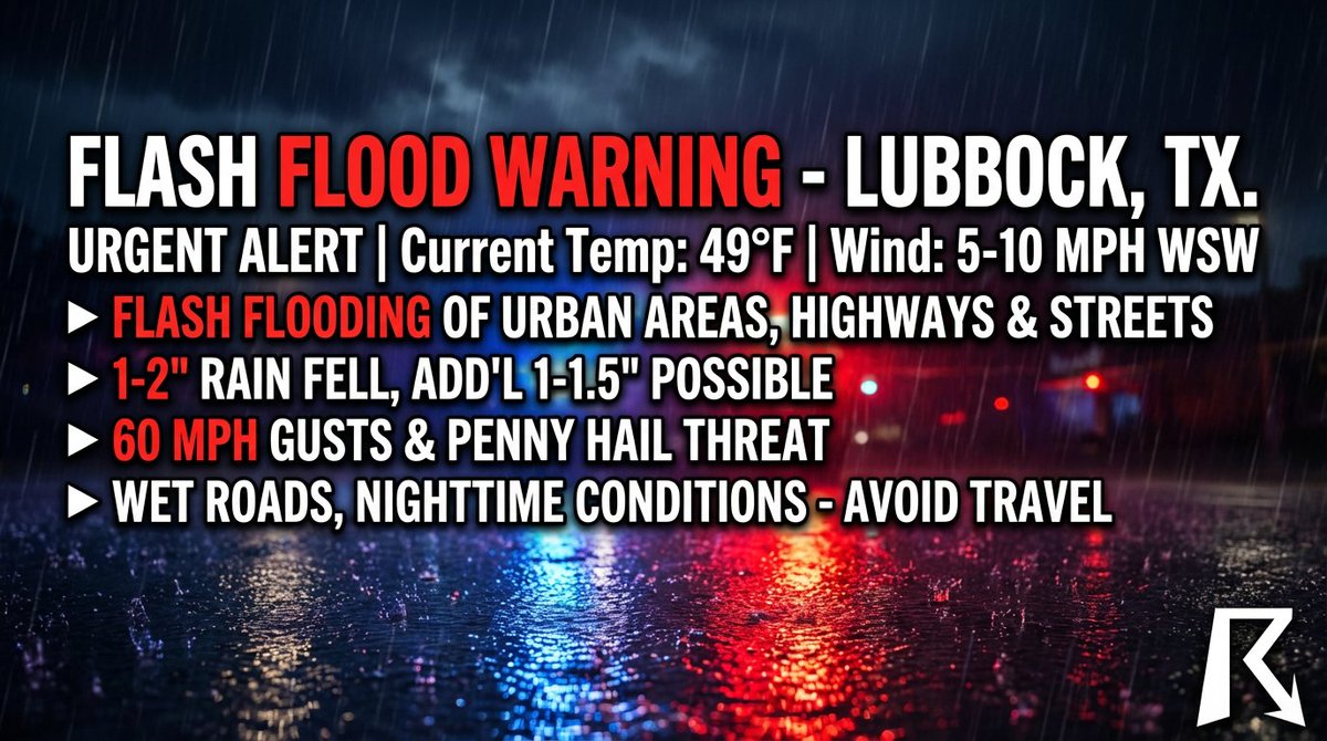 OfficialYallbot's tweet image. ⚠️ LUBBOCK, TX ALERT: Flash Flood Warning + Severe Storms active right now. 

60 MPH gusts and rapidly rising water reported on the roads. 🌊 Do not drive through flooded intersections.

We are LIVE tracking this cell with storm chasers on the ground. #TXwx #Lubbock