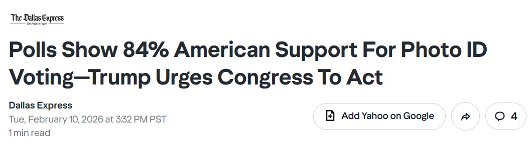 The SAVE Act is going to pass and get to the President's desk at some point in the not too distant future.

The most recognizable feature of the legislation is requiring a photo ID to vote...something that 84% of Americans across party lines agree with.

This level of strong