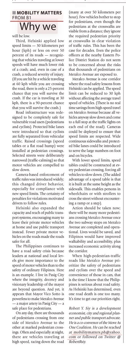 WHY WE SHOULD EMULATE HELSINKI.  Over 12,000 Filipinos die every year in road crashes.  The City of Helsinki achieved zero road crash deaths in 2024/2025.  manilatimes.net/2026/02/14/bus…