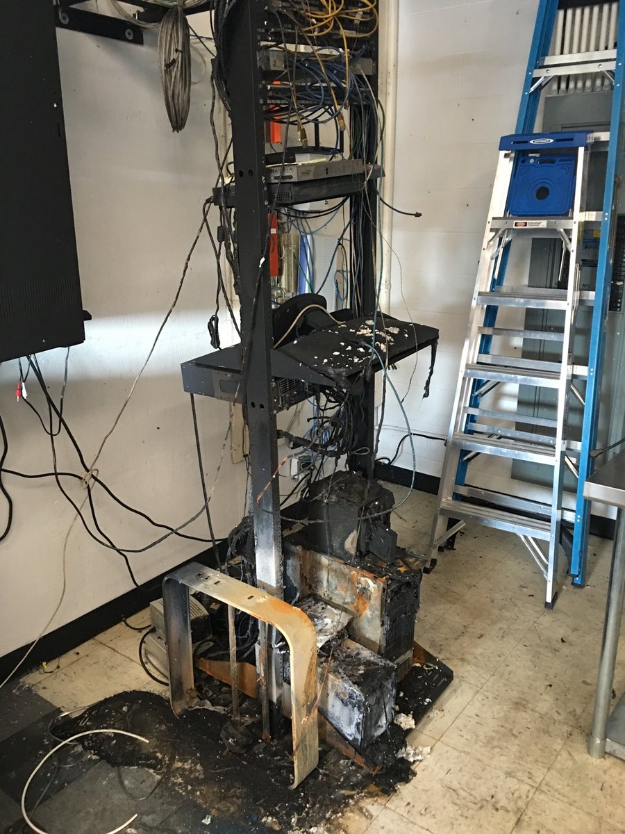 Telecom Rack On Fire Lightning strike the melted the phone panel off the wall, and set the ...