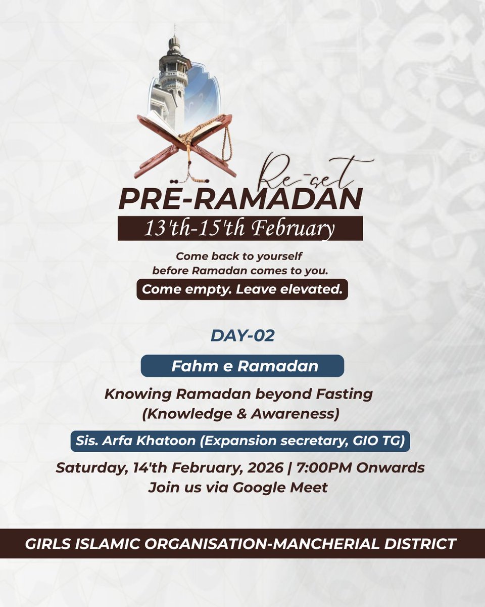 GIO_Bellampally's tweet photo. Because fasting without understanding is incomplete.
Let’s learn Ramadan before we live it.
#SeekIlm #RamadanAwareness #KnowledgeAndAction #PreRamadanGoals #giotelangana https://t.co/fjaLj94aHD