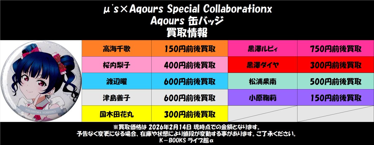 買取情報】 μ's×Aqours Special Collaborationx Aqours 缶バッジ 買取