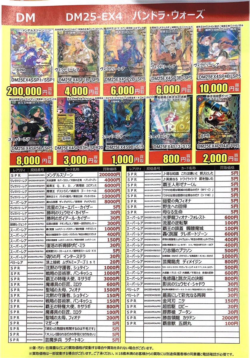買取価格更新📢 #デュエルマスターズ 最新弾！ DM25ーEX4 パンドラ
