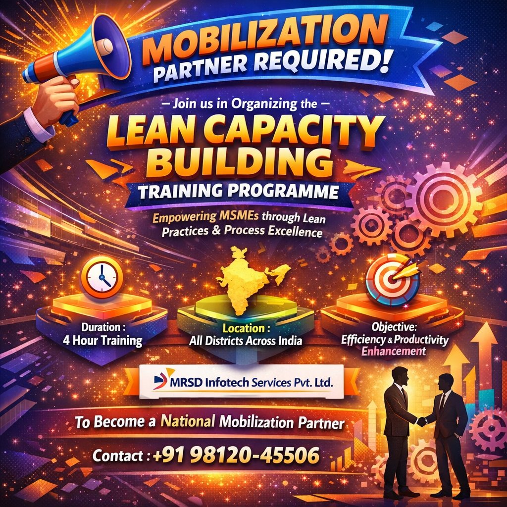 अब आपकी संस्था भी बन सकती हैं
भारत के MSME विकास में भागीदार
Join Us as a Mobilization Partner and support the Nation's Lean Revolution
📞 Contact us today: +91 98120-45506
📧 skillechomart@gmail.com

#MSME #LeanTraining #CapacityBuilding #MobilizationPartner #SkillDevelopment