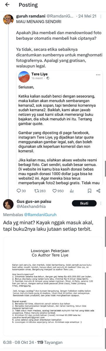 ryyanville's tweet photo. Nih akun obsess bgt yh nge-'sarkas' soal loker ghostwriter Tere Liye, bahkan nyampah di twt yang bahkan gak lagi ngebahas si TL. Hmmm, kira-kira siapa yah yang ada di balik akun ini... 🤔 (pertanyaan retoris). https://t.co/tz12w3QbsE