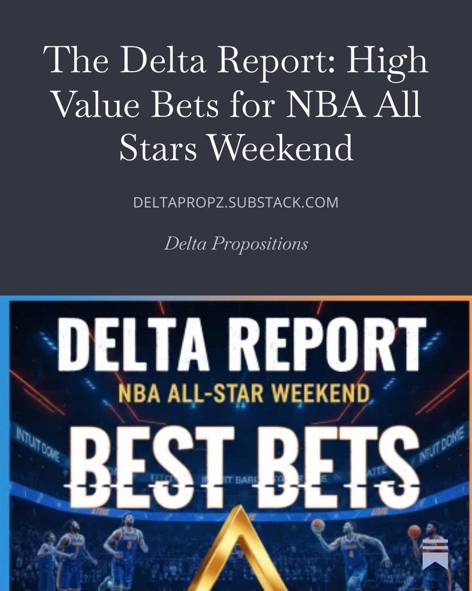 DeltaPropz's tweet image. #Gambling𝕏 #NBA Rising Stars Weekend Get The 📐Delta Report

⚕️The Intuit Dome is ready. Are you⁉️

🔬We’re breaking down the Target Score format (\bm{40/25}) and finding the high-usage value for All-Star Friday.

🚨 SUB &amp;amp; Get the Best Bets FREE‼️
👉open.substack.com/pub/deltapropz…