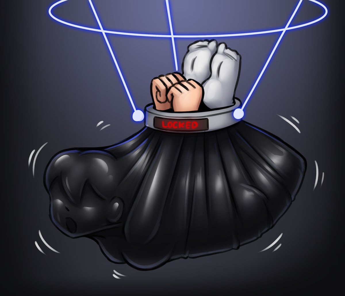 Dropped into a tight stretchy latex sack, squirming and mmph-ing, with her toes as the only part of her that can still move...All for her safety, of course.

Art by <a href="/Zerotwo9S/">🔞 Zerotwo9S 🔞 Commissions OPEN!</a>