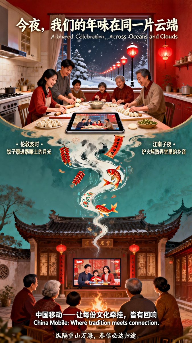 ChinaMobile_X's tweet photo. ㊗🎊Wishing you great fortune in the New Year and auspicious blessings! China Mobile sends warm New Year greetings to users around the world. May you enjoy a joyful Spring Festival, good health for your family, and may all your wishes come true!
#SOEsSpringFestival #GlobalReunion #CultureConnectsU #MySpringFestivalAtSite
#chinesenewyearday1 #newyeargreetings #SpringFestival #newclothes #FamilyTogetherness #GoodFortune #yearofthehorse2026 #lunarnewyear #HappyNewYear #day1 #tangyuan #dumplings #blessings #traditions #WhatsTrending
