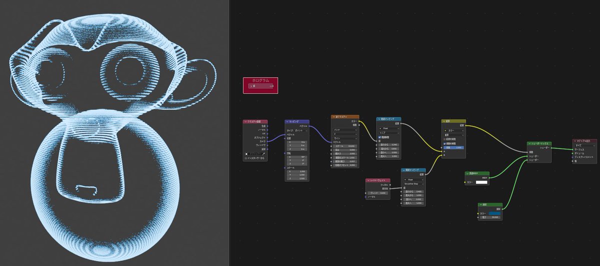 Blender 

ホログラムのノード/ hologram node

このノードを含んだ Blender ファイル が欲しい方は「☆」とコメントしてください．フォローもお願いしますm(__)m

#Blender #b3d