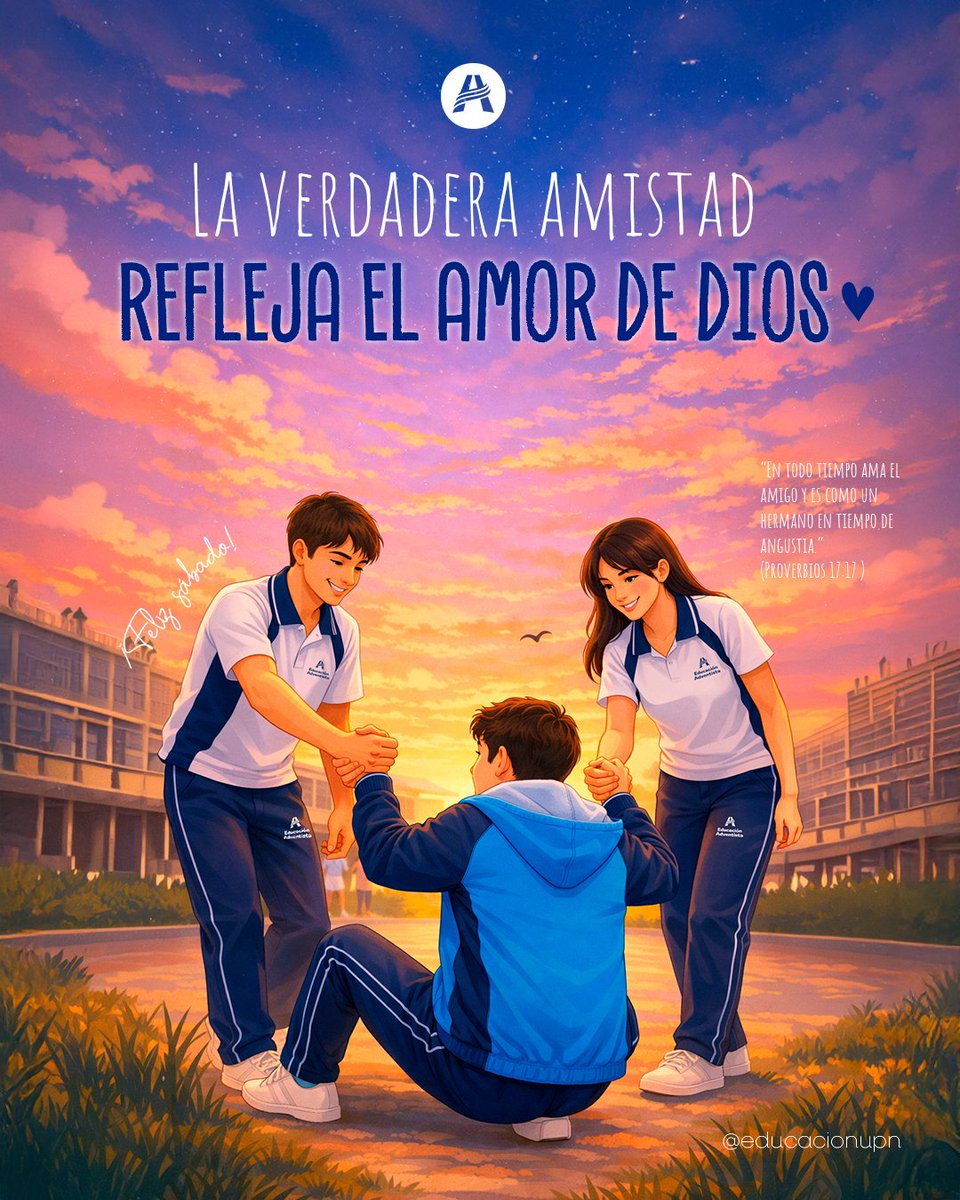 📖 En todo tiempo ama el amigo, y es como un hermano en tiempo de angustia 🤝💛 | (Proverbios 17:17)

Que este sábado celebremos la amistad que Dios nos regala, cercana, fiel y eterna 🤍✨
¡Feliz sábado!🩵

#EducaciónAdventista #MásQueEnseñanza #FelizDíaDelAmoryLaAmistad