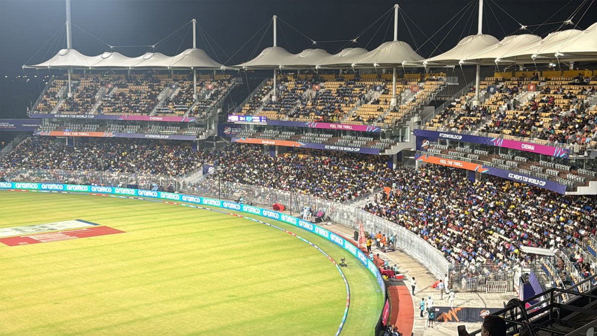 21K+ attendance during New Zealand vs Afghanistan match (11 am)

19K+ attendance during New Zealand vs UAE match (3 pm)

19K+ attendance during Netherlands vs USA match (7 pm) 

CHEPAUK 💛 Massive support in each and every game in T20 World Cup 2026.