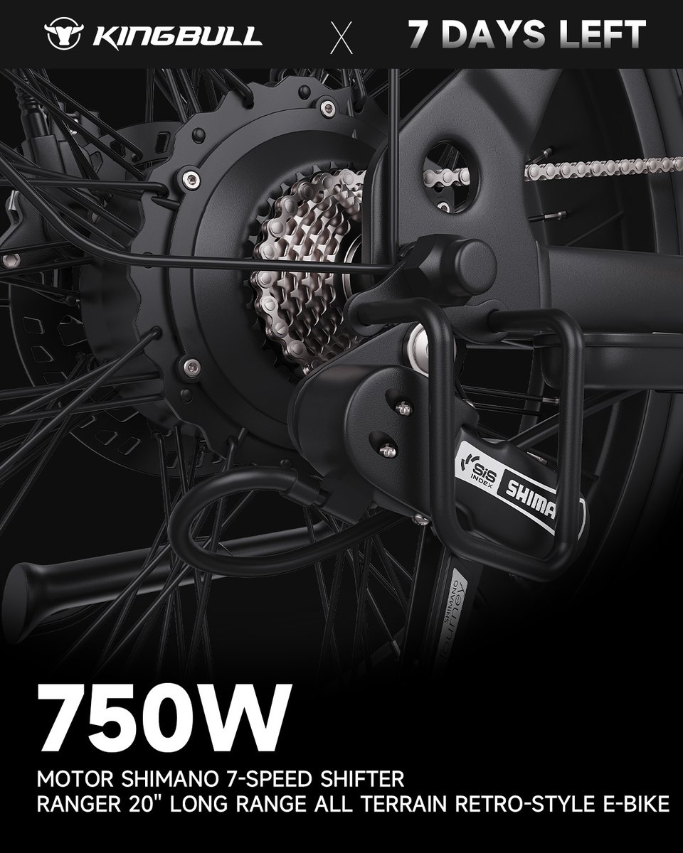 kingbullbike's tweet image. Equipped  with 750W Motor &amp;amp; Shimano 7-Speed Shifter, Ranger does well in daily ride and Off-road cycling. The pre-sale will be on within 7 days, mark your calendar and get the latest news first on the official website: bit.ly/4aspaRe
#kingbullbike #ebike #NewArrival