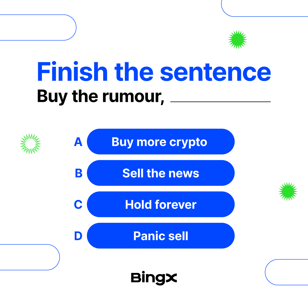 Time for #BingXQuiz. 

We're giving away 10 USDT to one correct answer. 🙂
 
To join:
Follow, like and RT 
Tag 2 frens &amp; comment the answer 👇