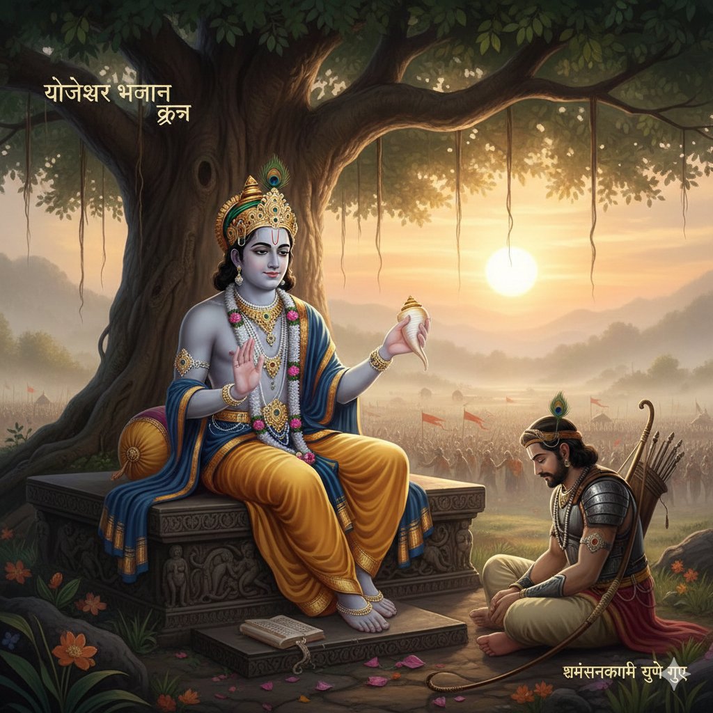 यदा यदा हि धर्मस्य ग्लानिर्भवति भारत।
अभ्युत्थानमधर्मस्य तदात्मानं सृजाम्यहम्॥”
व्याख्या (50 शब्दों में):
जब-जब संसार में धर्म की हानि और अधर्म की वृद्धि होती है, तब परमात्मा मानव रूप में अवतार लेकर धर्म की पुनः स्थापना करते हैं। यह श्लोक बताता है कि ईश्वर सृष्टि को संतुलित रखने.