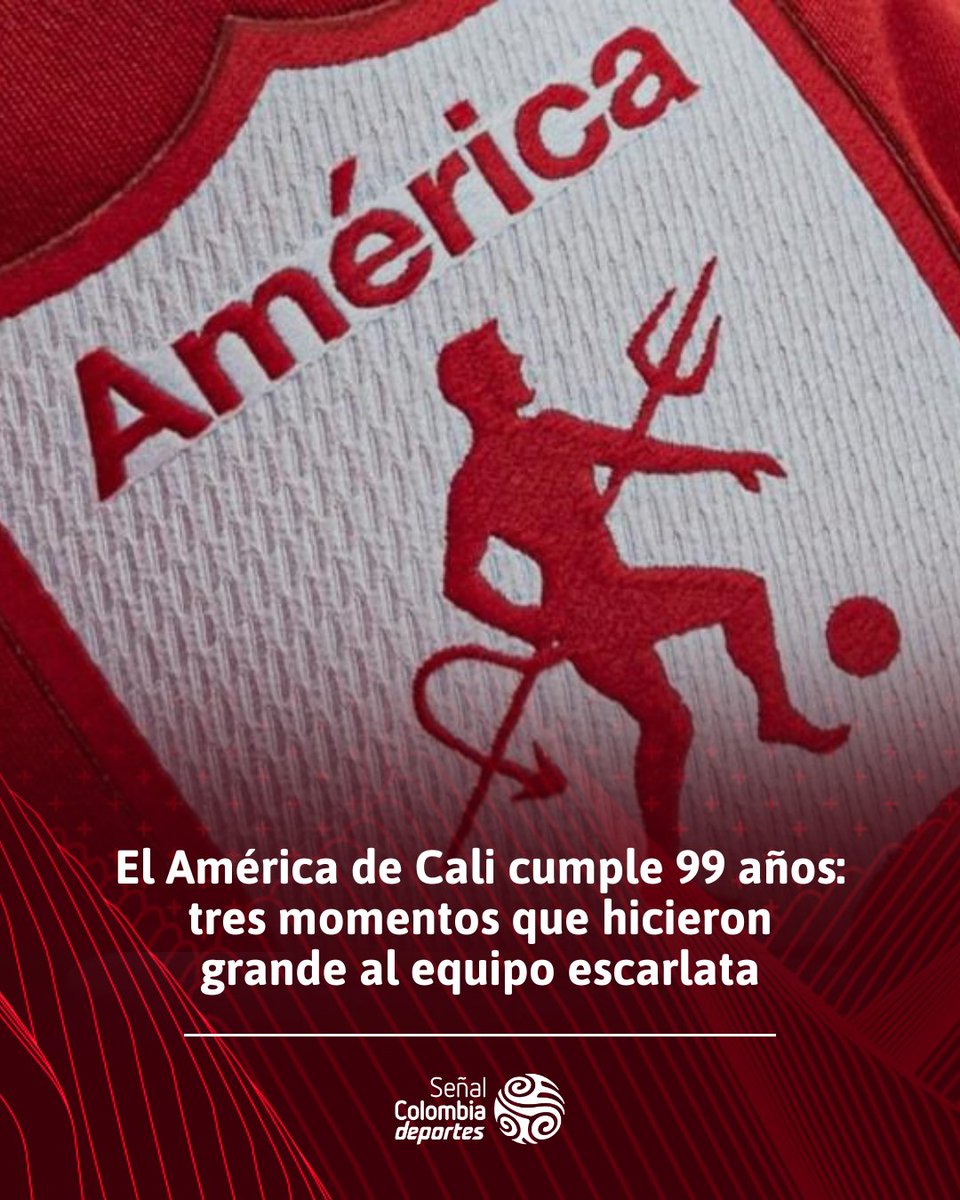 SenalColombia's tweet photo. 🔴⚽ 99 años de historia, pasión y gloria escarlata.

El club América de Cali celebra un nuevo aniversario recordando los momentos que lo convirtieron en uno de los equipos más emblemáticos del fútbol colombiano. Grandes hazañas, títulos inolvidables y una hinchada que nunca ha dejado de creer hacen parte de un legado que sigue escribiéndose en cada partido.

📺 Revive los momentos históricos de la mechita👉🏻https://t.co/JM5Xu40TLf