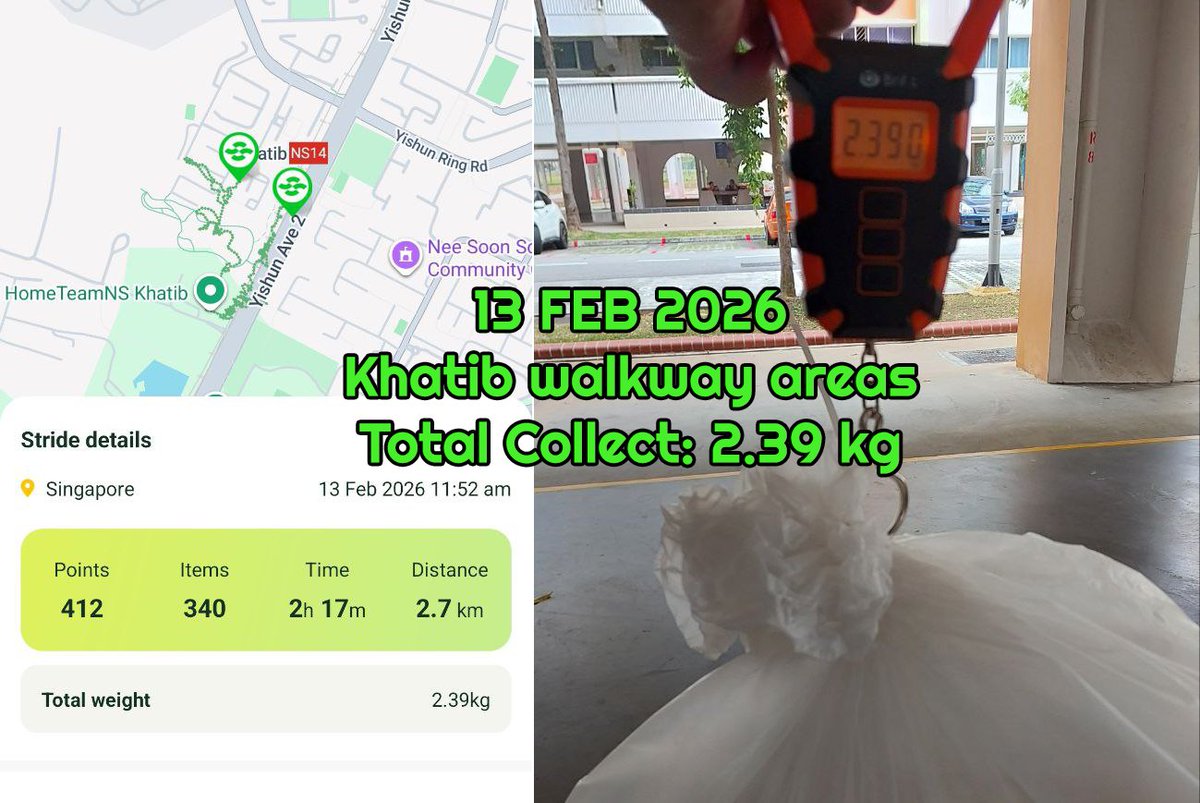 Mr_Space_Dragon's tweet photo. 13/02/2026
Khatib walkway areas clean up

#litter #plogging #plogga #CleanUp #SGClean #Keepsgclean #trashtag https://t.co/d9nuqqYt9m