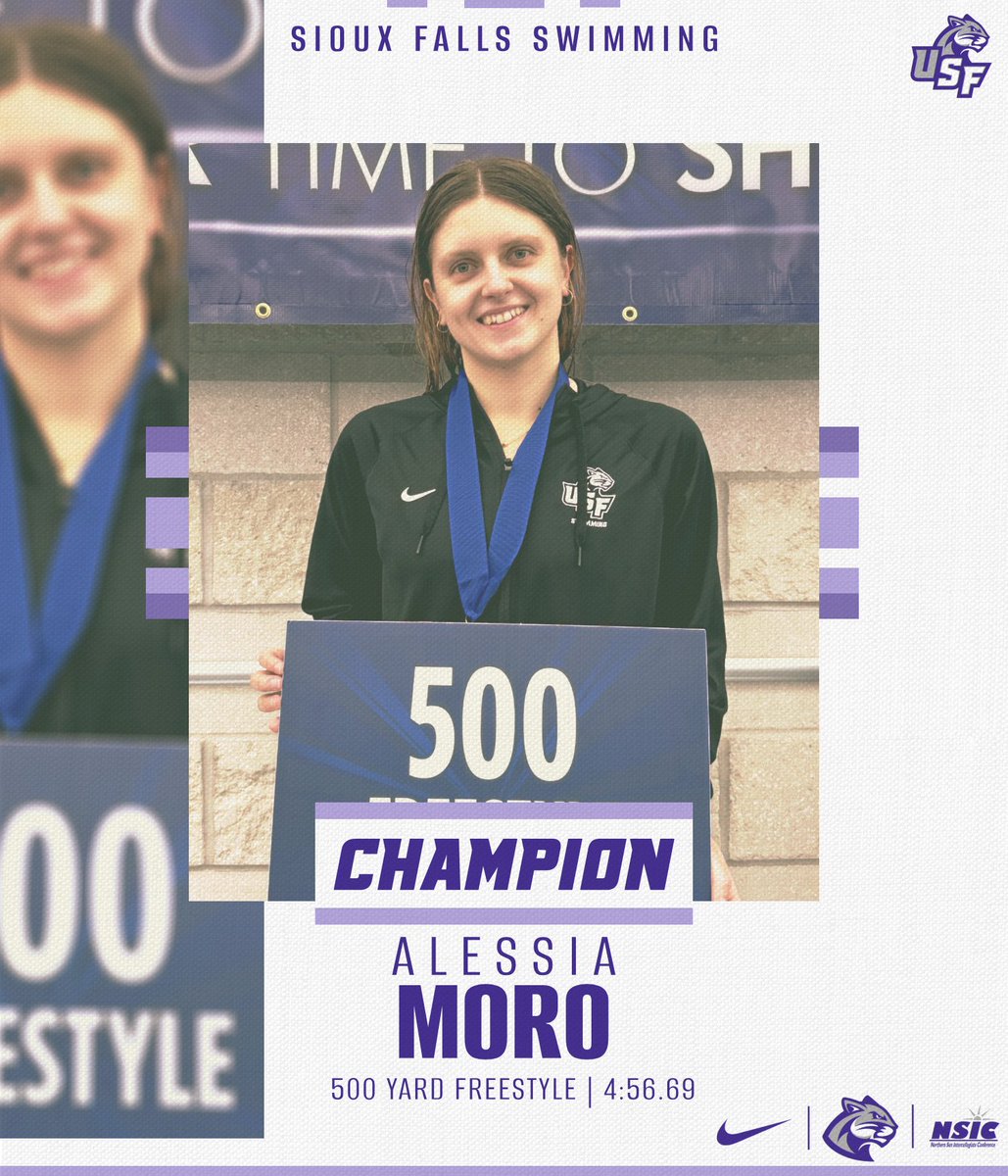 USFCougarsSWIM's tweet photo. Your Cougars add THREE @NorthernSunConf All-Conference performances along with an event title in Alessia Moro while sitting 4th in team standings and headed into the final day of swimming!

#CooFalls | #YALLACOO https://t.co/OxM4K53POD