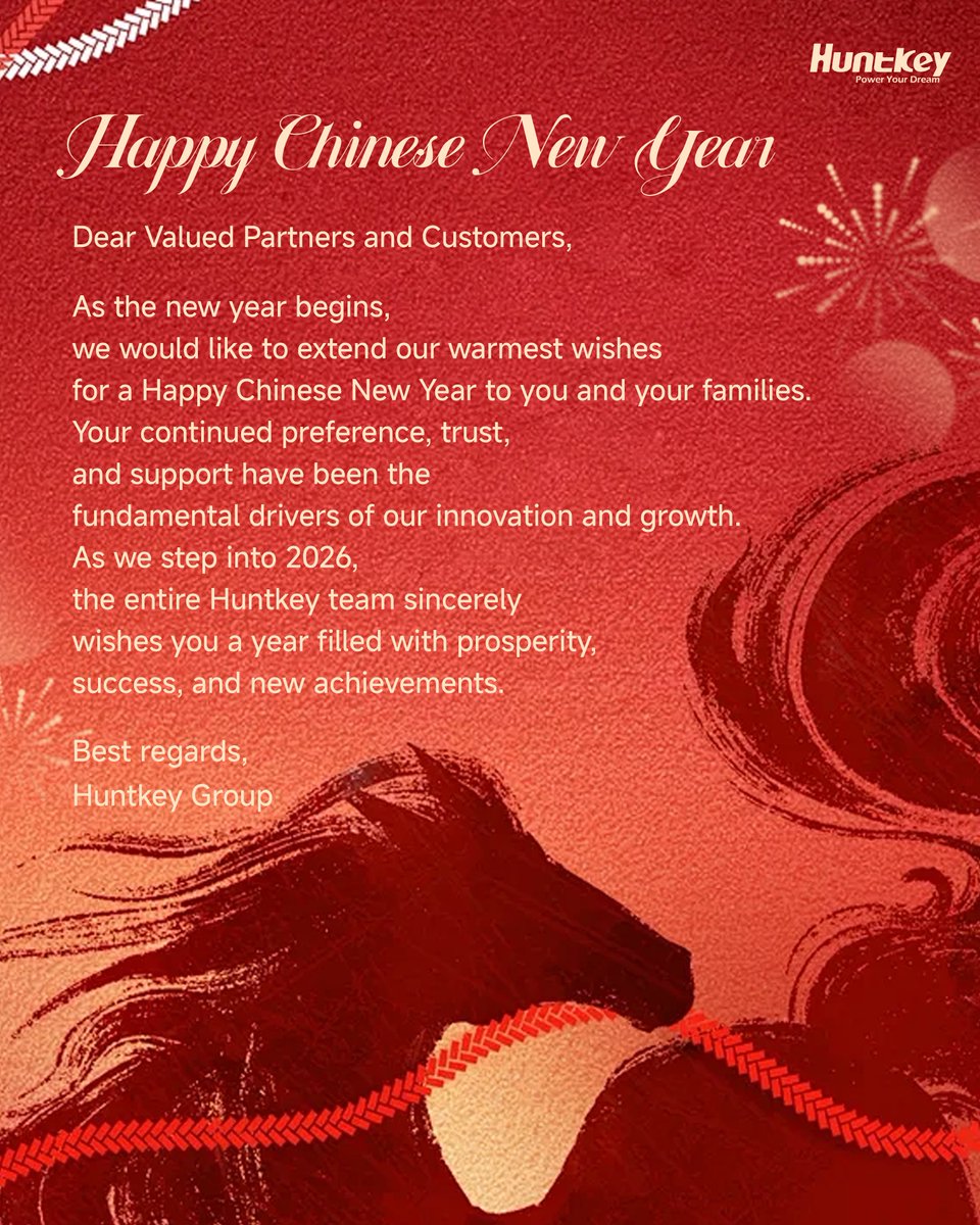 HuntkeyOfficial's tweet image. 🧧Happy Chinese New Year

In celebration of the Chinese New Year, our team will be on holiday from Feb 15 to Feb 23. Thank you for your support and understanding all the time. Wish you all a happy and preperous Year of the Horse🐎

#huntkey #NewYear2026 #YearOfTheHorse