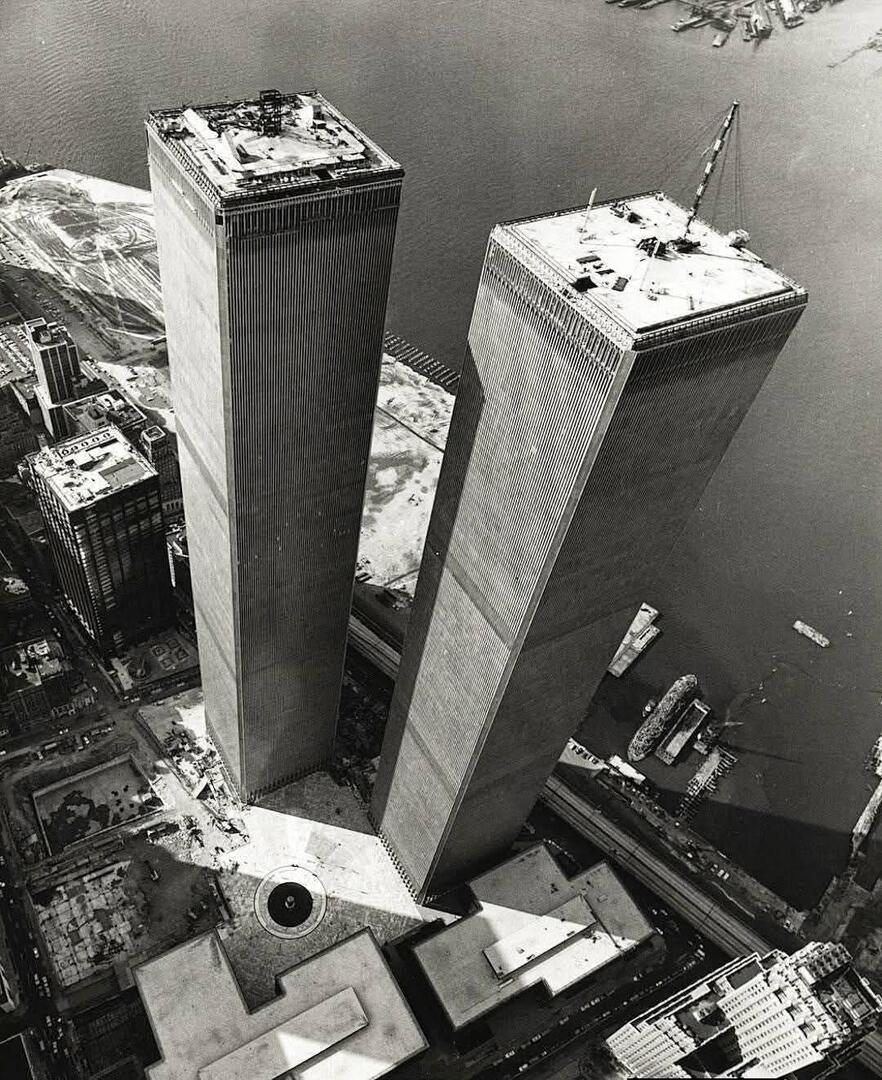 The newly built Twin Towers in Manhattan, 1974.