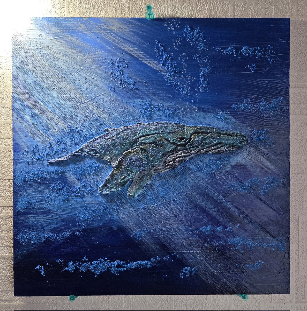 君を求めて」 木圧縮ボード300×300 #くじら #whales #art #アクリル画
