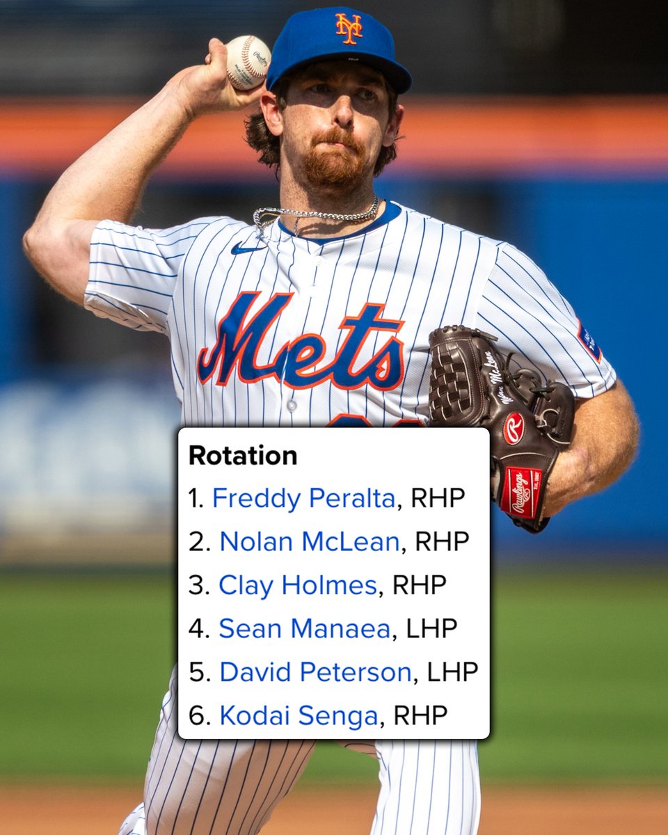 MLB's tweet photo. Juan Soto and the @Mets welcomed a lot of new faces in the offseason 👀

Here’s their projected lineup and rotation for #OpeningDay! https://t.co/e9vfBlqRtJ