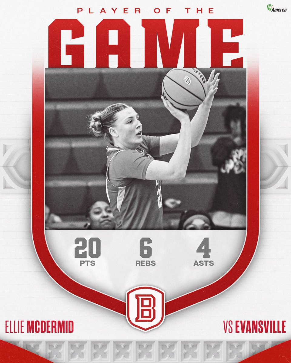 BradleyWBB's tweet photo. Ellie McDermid is the @AmerenIllinois Player of the Game for recording a career-high in points and three's made! https://t.co/XBFHgpbumV