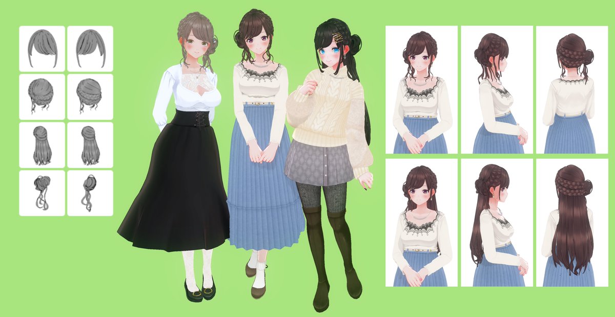 uu.getuploader.com/smo3d2/downloa…
編み込んだサイドアップのセットを公開しました。アップとハーフアップとそれぞれ左右反転verがあります。