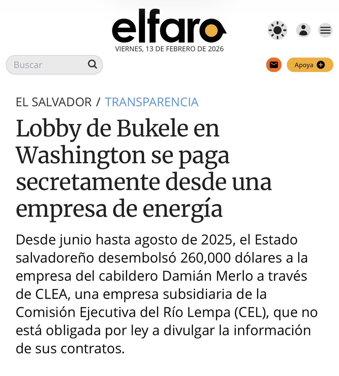 No hay dinero para abastecer de medicinas e insumos médicos a los hospitales públicos, pero sí para viajes en Jet Privado o para pagar más de $2,000 DIARIOS a una empresa de lobistas para que “levanten” la imagen de Bukele en Washington.

beta.elfaro.net/el-salvador/cl…
