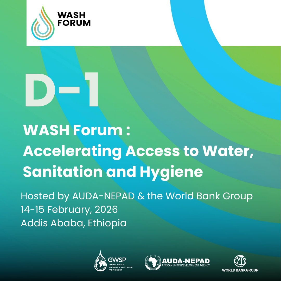 WorldBankWater's tweet photo. The Forum on Accelerating Access to Water, Sanitation & Hygiene kicks off tomorrow at the @_AfricanUnion Summit with African Heads of State sharing priorities to close critical gaps.
Water Ministers will meet to align targets, unlock investment & accelerate action. #WASHForum https://t.co/I0p2OLJS2E