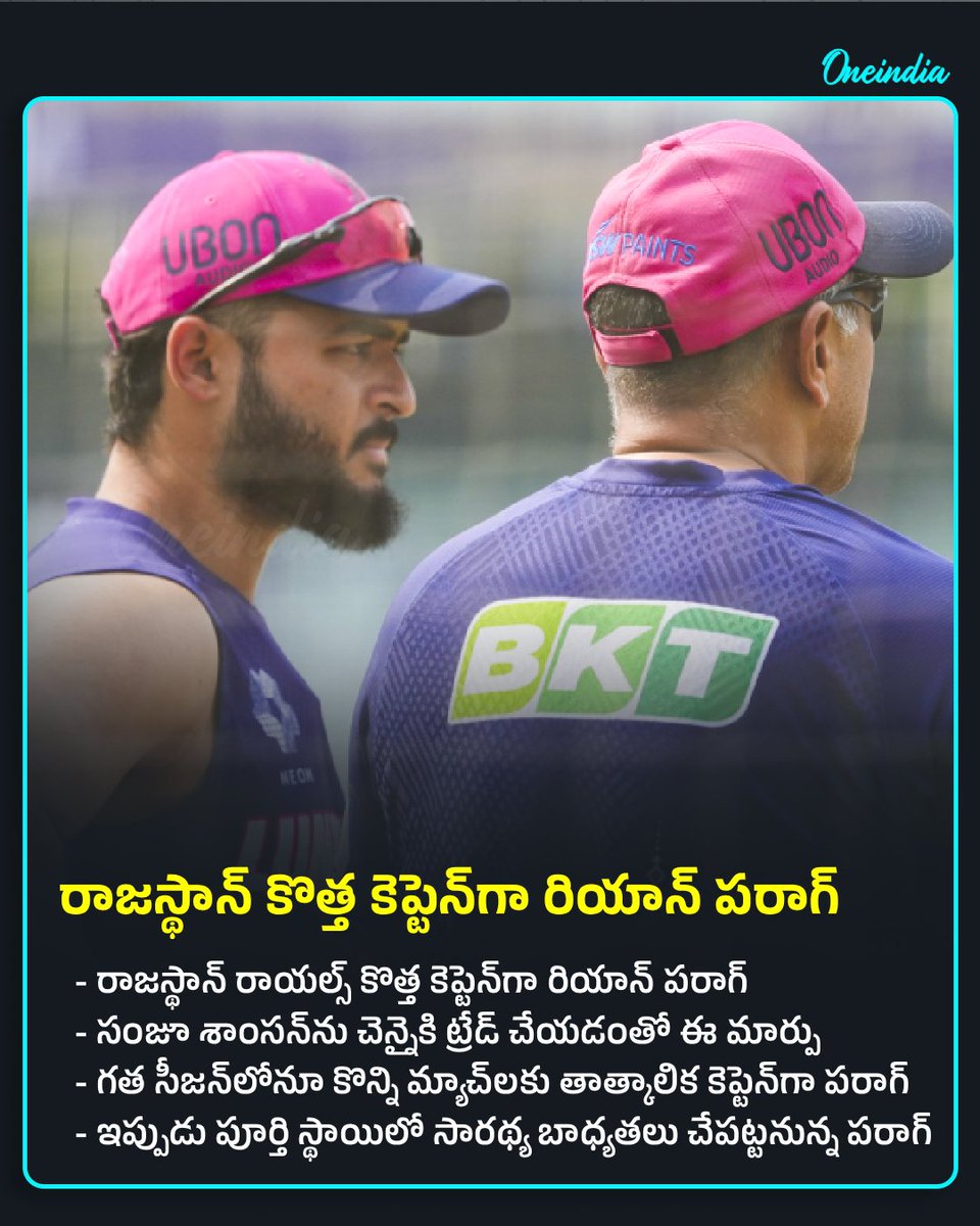 oneindiatelugu's tweet photo. రాజస్థాన్ రాయల్స్ కొత్త కెప్టెన్గా రియాన్ పరాగ్
#RiyanParag #RajasthanRoyals #TATAIPL #IPL2026 #IPLPlayerFocus #IPLwithOneindia #Oneindiatelugu https://t.co/NT8IqUQe83