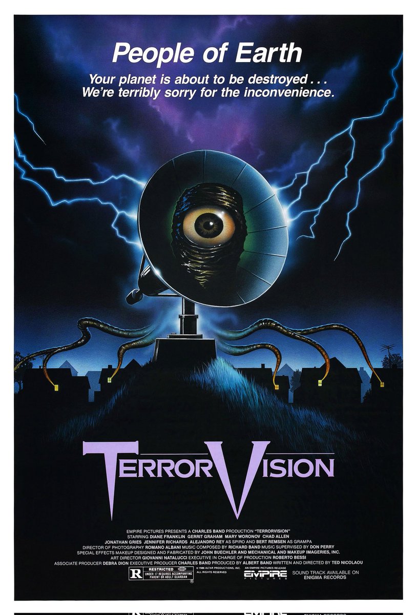 16mmInferno's tweet photo. "TerrorVision" (1986) was first released in US theatres 40 years ago, on February 14. Pure sleazy and delightful 80's classic 🎬 Produced by Albert Band & directed by Ted Nicolaou!
📽️ https://t.co/KIBoLLK6Q4
#TerrorVision #Horror #16mmInferno #HorrorFam #ThisDayInHorror #80s https://t.co/evV9yip1Jk