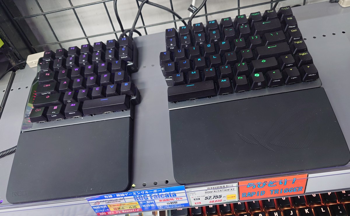 Tsukumo_eX's tweet photo. 【2F】
分割、ラピッドトリガー対応
有線USB/2.4GHz/Bluetoothの３接続対応可
機能テンコ盛り🍚

ASUS
『ROG Falcata Gaming Keyboard』税込58,030円

究極の✋エルゴノミックススタイル🤚
是非店頭サンプルをお試しください
代引・振込購入可能なお取置依頼はこちらから⬇️
https://t.co/0y0Vsmj2Zk https://t.co/IMQGTNgXIj