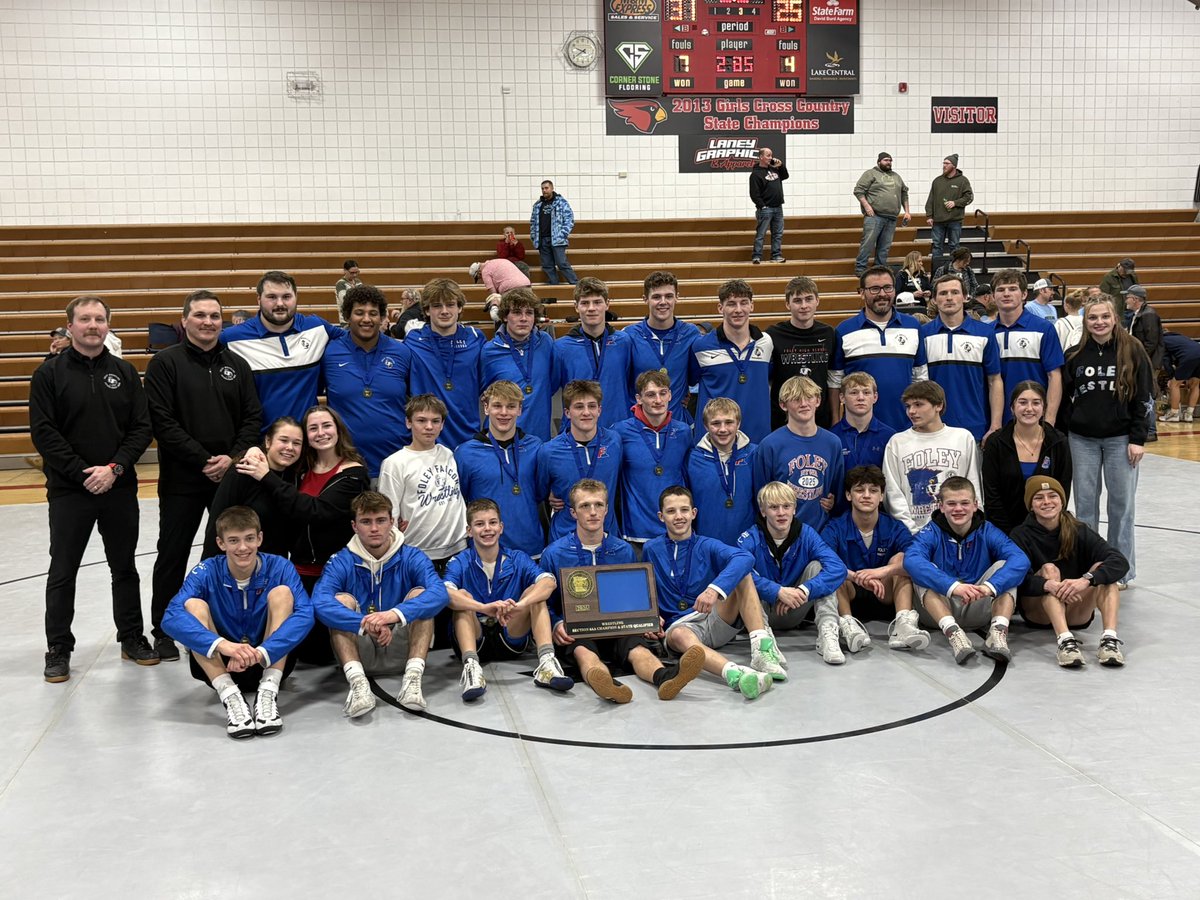 FoleyFalconsHS's tweet photo. And your Section 6AA Champions are the Foley Falcons!!!! #1 Foley takes down #2 Becker by a score of 31-25 and the Falcons are headed to the Class AA State Wrestling Tournament! #FalconPride https://t.co/JLNpc4Ny5G
