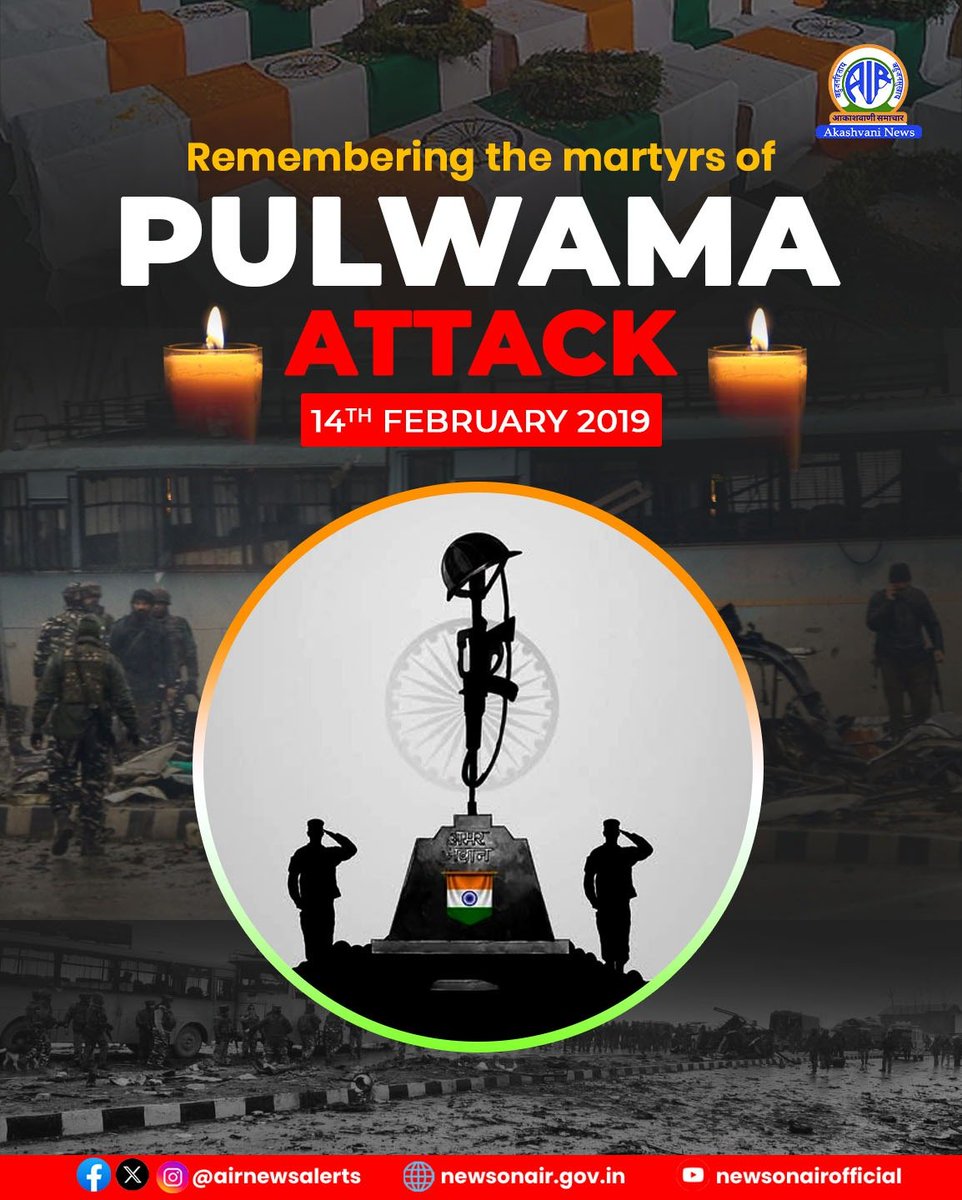 🇮🇳 On 14 February 2019, 40 brave personnel of the CRPF laid down their lives in the terror attack in Pulwama.

The nation remembers their supreme sacrifice and salutes the courage of our jawans.

#PulwamaAttack #CRPF #IndiaRemembers #MartyrsOfPulwama