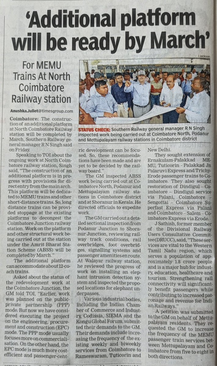 #Coimbatore North Railway Terminal with more platforms &amp; more trains, easy access, more revenue. 

3rd highest revenue in Southern Railway, Coimbatore needs better facilities.
#IndianRailways
#southernrailways #timesofindia