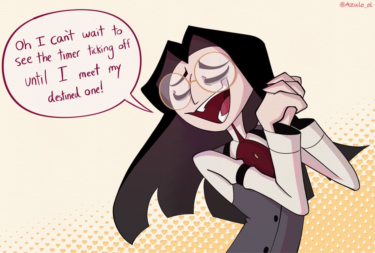 Azulo_ol's tweet image. Soulmate Timer AUs in Hazbin would be hilarious, but I don’t know if the ultimate hopeless romantic could handle it. 🍒🐍 #cherrisnake #HazbinHotel