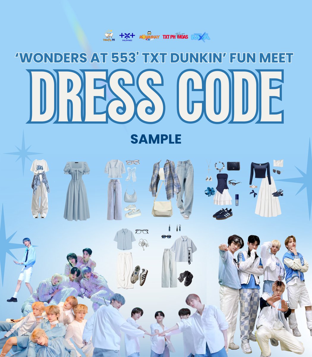 Tickets? Check!
Freebies? Check!
Outfit??? 👀❓

MOAhals! We’re sure you’re very excited to see TXT! But first… let’s turn the arena into a blue spring. Here is the official dress code agreed upon by the fanbases, use the color palette and outfit references to come up with your