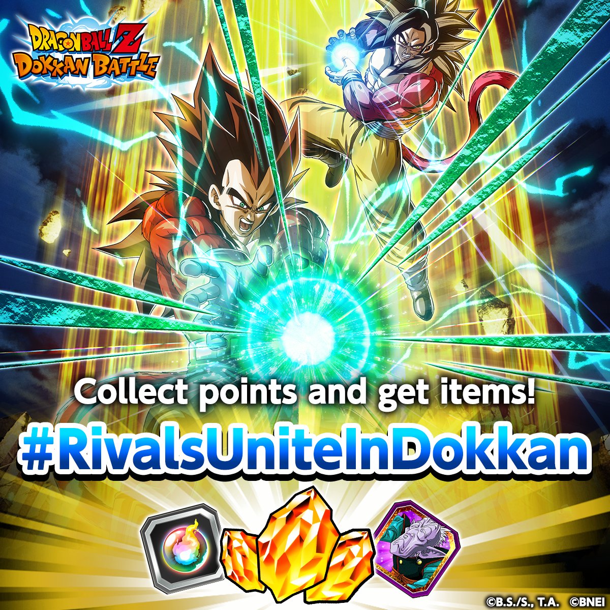 📢 #RivalsUniteInDokkan
Collect points and
exchange them for in-game items!
A chance to receive up to 30 Dragon Stones✨

🔽Join from here!
rakusta.net/en/campaign/48…

<How to Join>
①Sign up on the event website
②Earn points
③Redeem them for items

Until 2/21 06:59 PST (sched.)