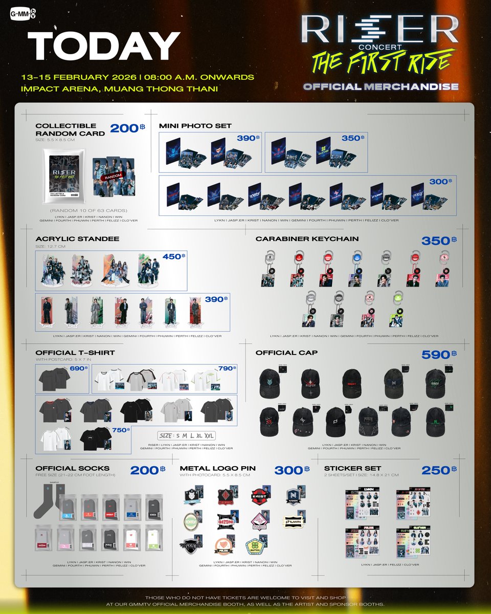 วันนี้! อย่าลืมมาช้อป GMMTV OFFICIAL MERCHANDISE ในงาน RISER CONCERT : THE FIRST RISE กันนะทุกคน.

GMMTV OFFICIAL MERCHANDISE BOOTH
13-15 FEBRUARY 2026
08:00 AM onwards
Impact Arena, Muang Thong Thani

#RISERCONCERTD2
#GMMTV