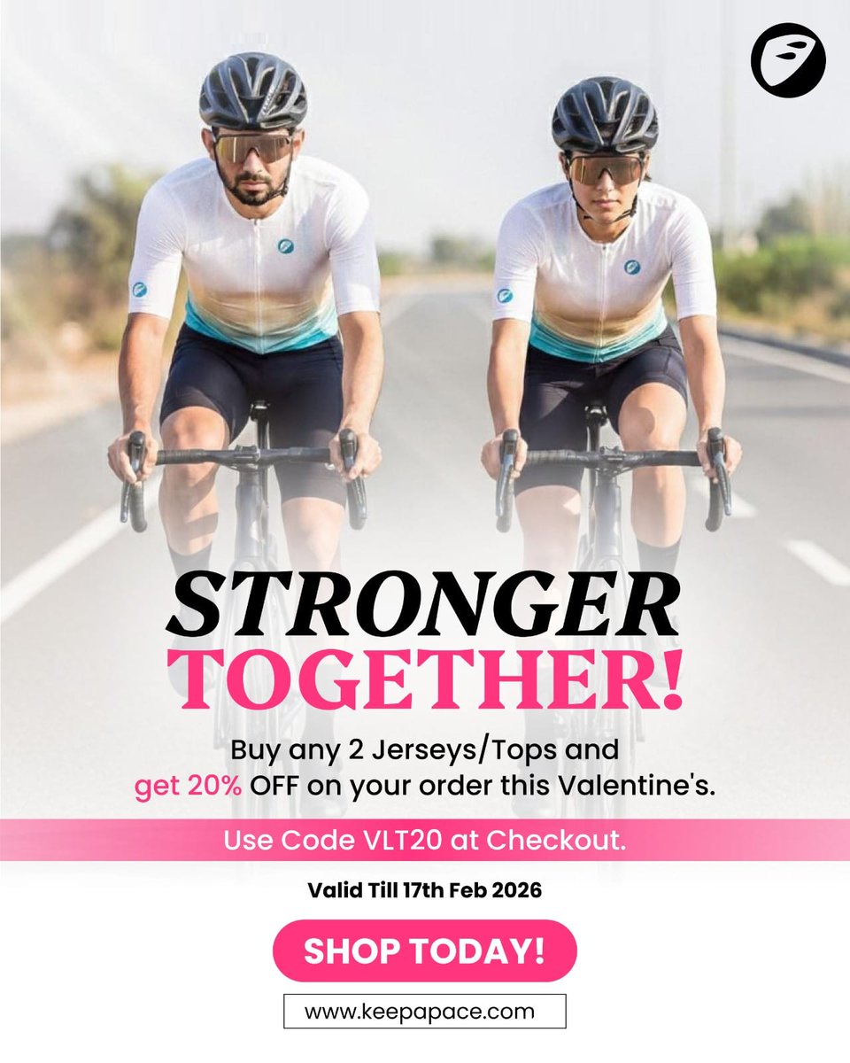 Built for performance. Designed for pairs.

Use code VLT20 to get 20% OFF and ride stronger together this Valentine’s.

Valid till 17th Feb 

#apace #keepapace #cycling #valentinesoffer #jersey